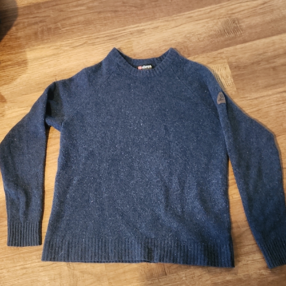 Soft Blue Crew Neck Sweater 100% Merino Wool with Heathered Texture